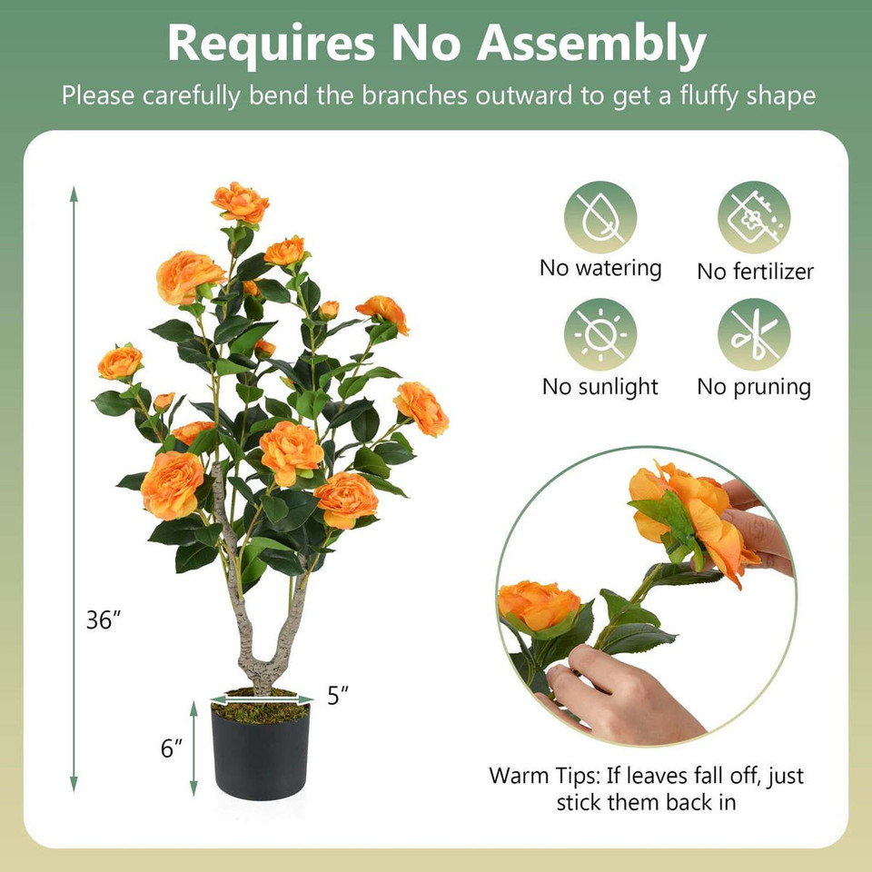 36" Artificial Camellia Tree with Cement Pot product image