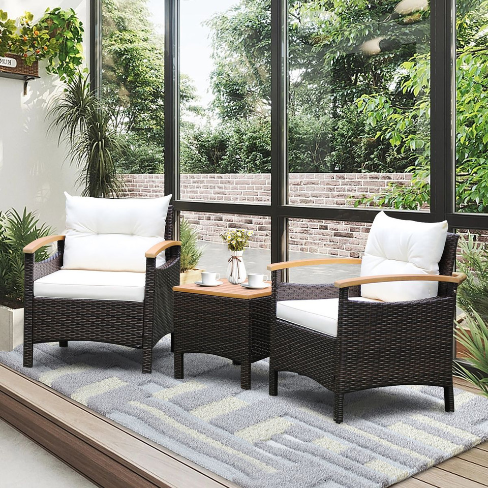  3-Piece Patio Rattan Furniture Set with Tabletop and Cushions product image