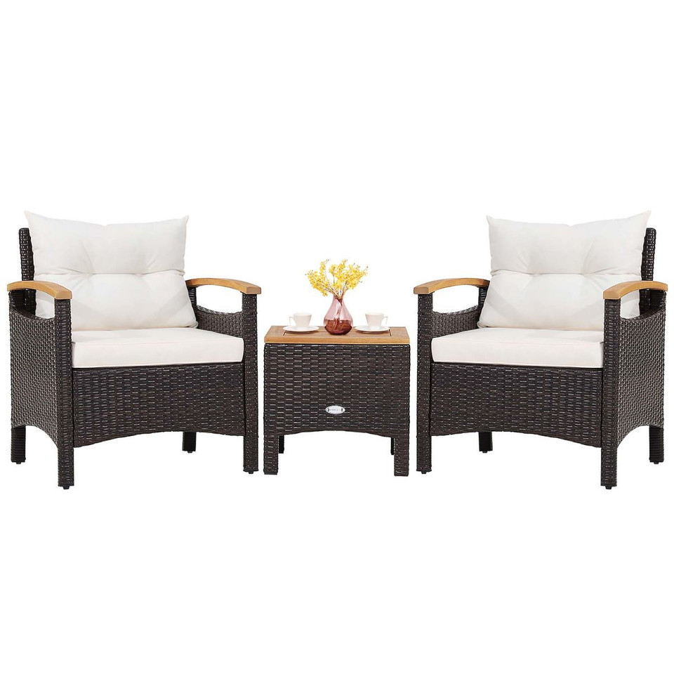  3-Piece Patio Rattan Furniture Set with Tabletop and Cushions product image