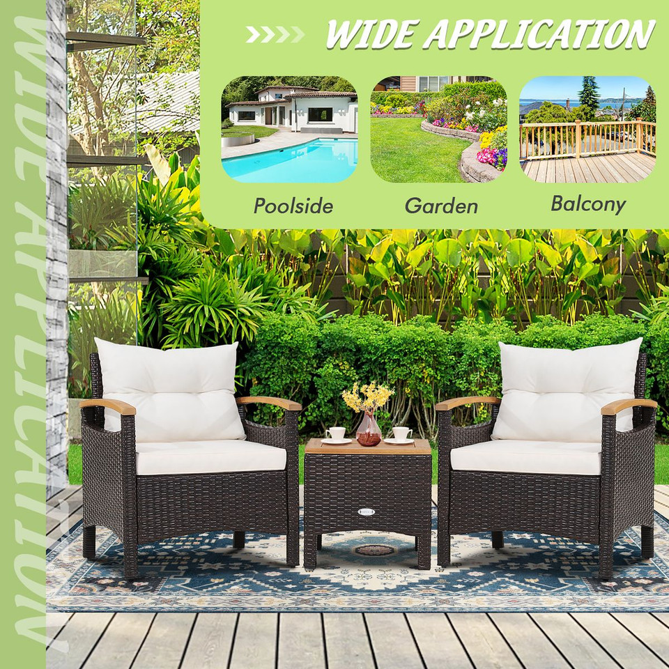  3-Piece Patio Rattan Furniture Set with Tabletop and Cushions product image