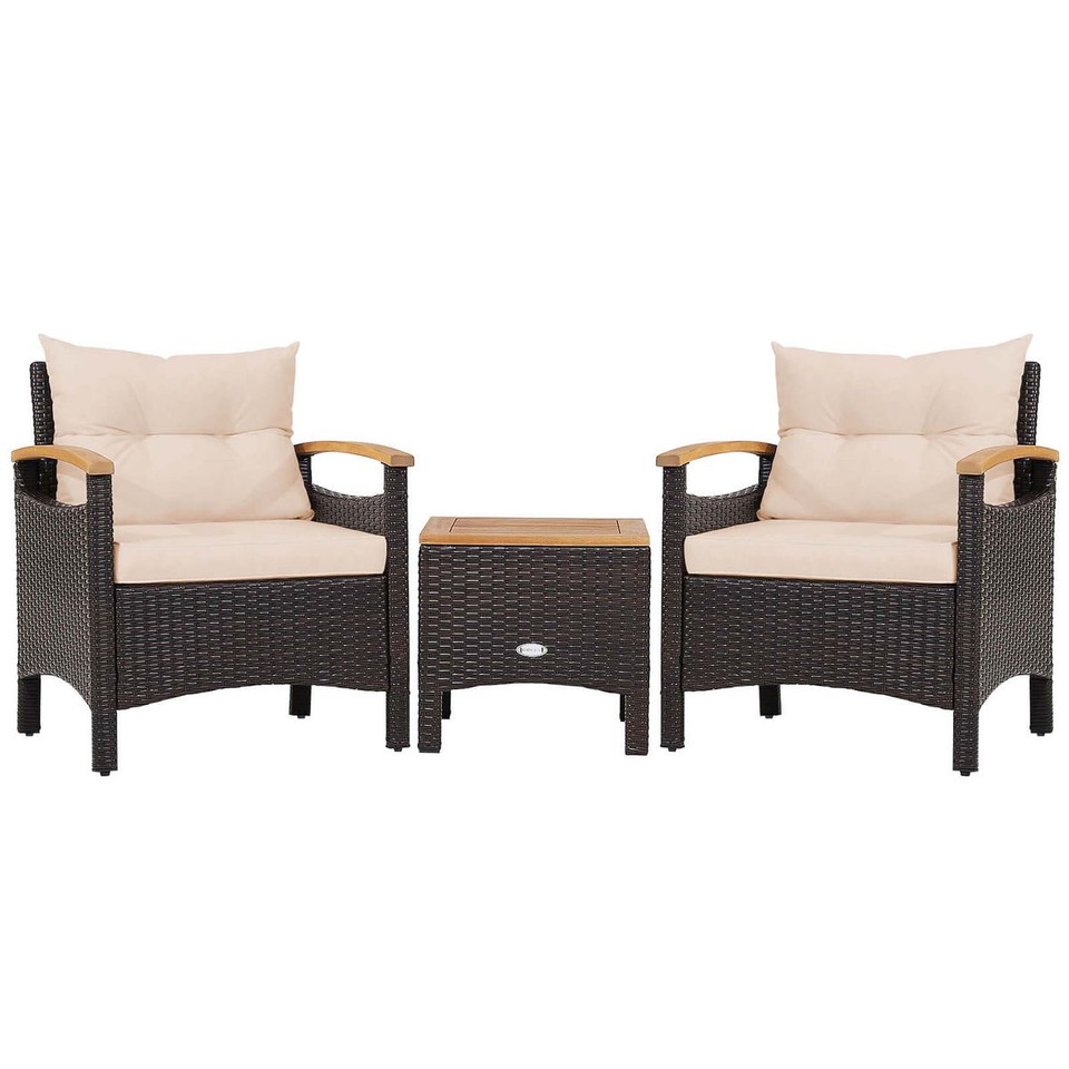  3-Piece Patio Rattan Furniture Set with Tabletop and Cushions product image
