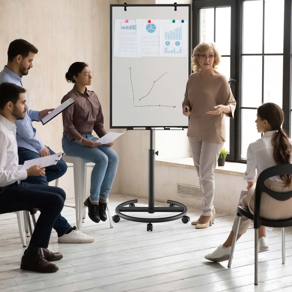 Height-Adjustable Mobile Whiteboard with Round Stand product image