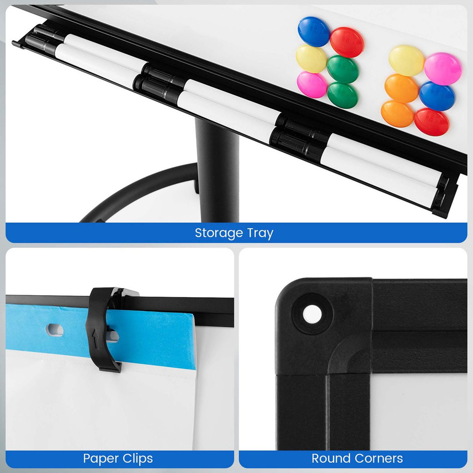 Height-Adjustable Mobile Whiteboard with Round Stand product image