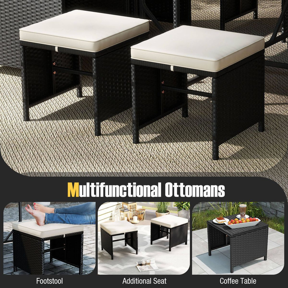  9-Piece Patio Dining Set with Tempered Glass Table and Ottoman product image