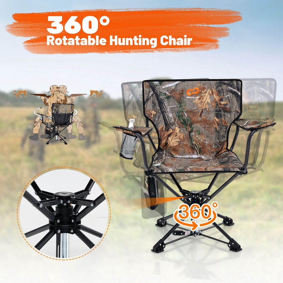 360° Swivel Hunting Chair with Mesh Cup Holder and Storage Pockets product image