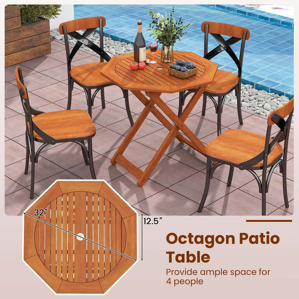 Outdoor Patio Folding Wood Dining Table for 4 with 2" Umbrella Hole product image