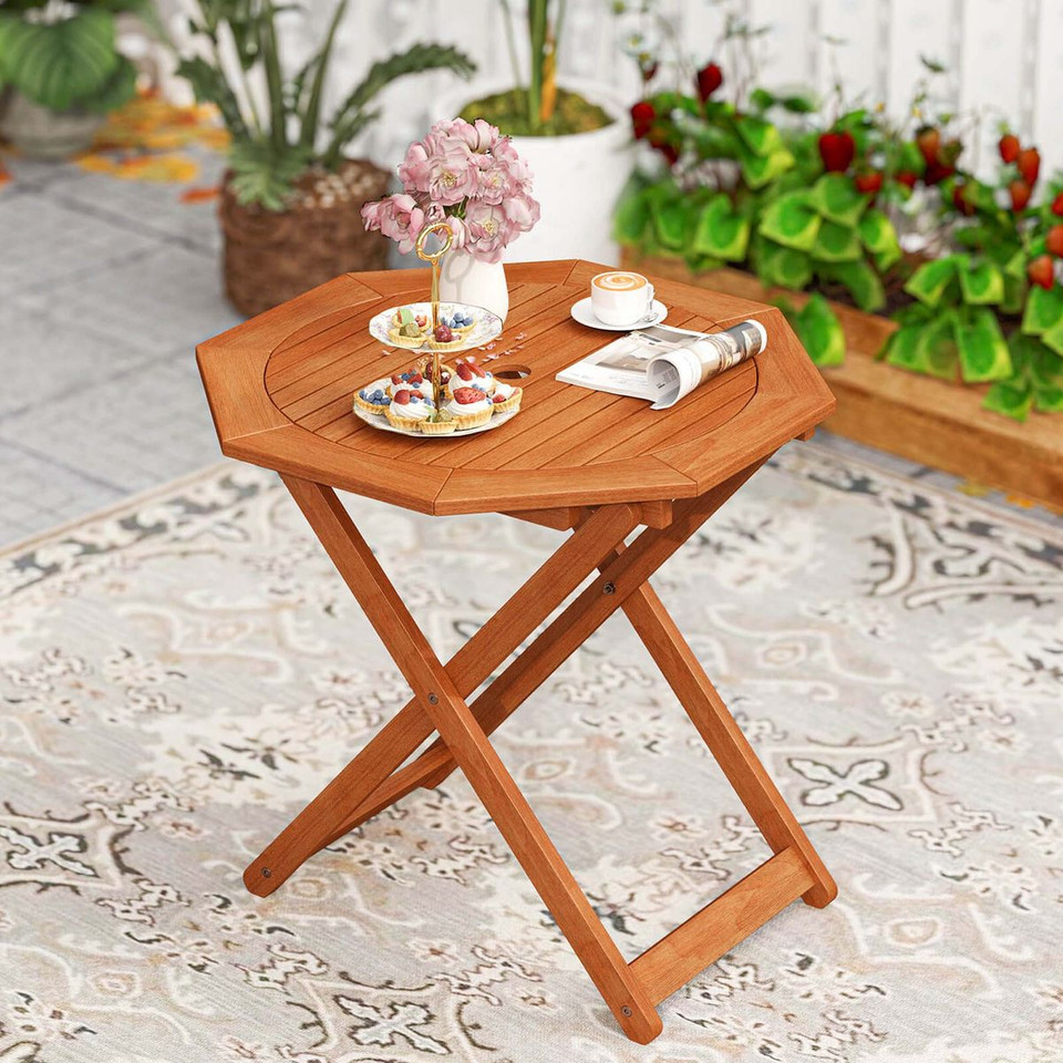 Outdoor Patio Folding Wood Dining Table for 4 with 2" Umbrella Hole product image