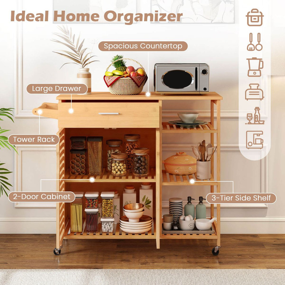35.5" Bamboo Kitchen Island Cart with Lockable Wheels  product image