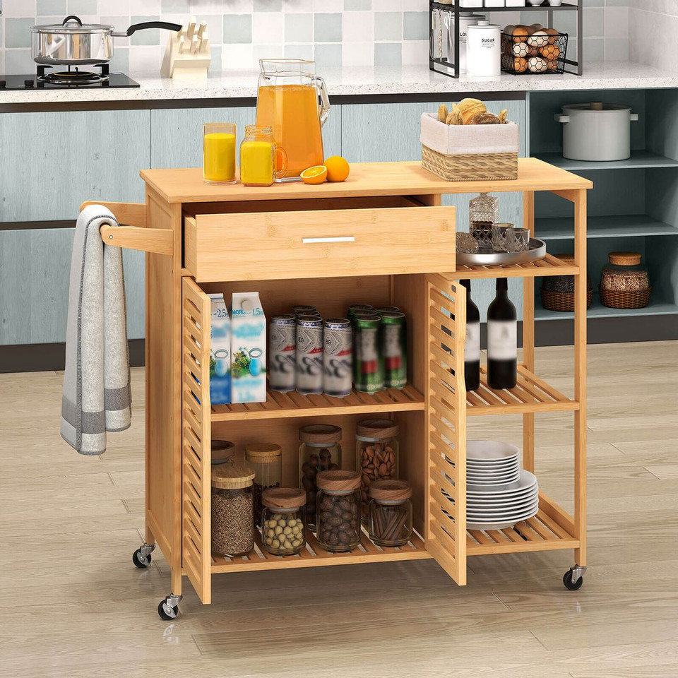 35.5" Bamboo Kitchen Island Cart with Lockable Wheels  product image