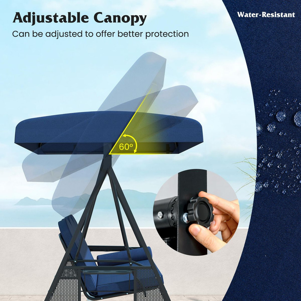 3-Seat Patio Swing with Adjustable Canopy product image