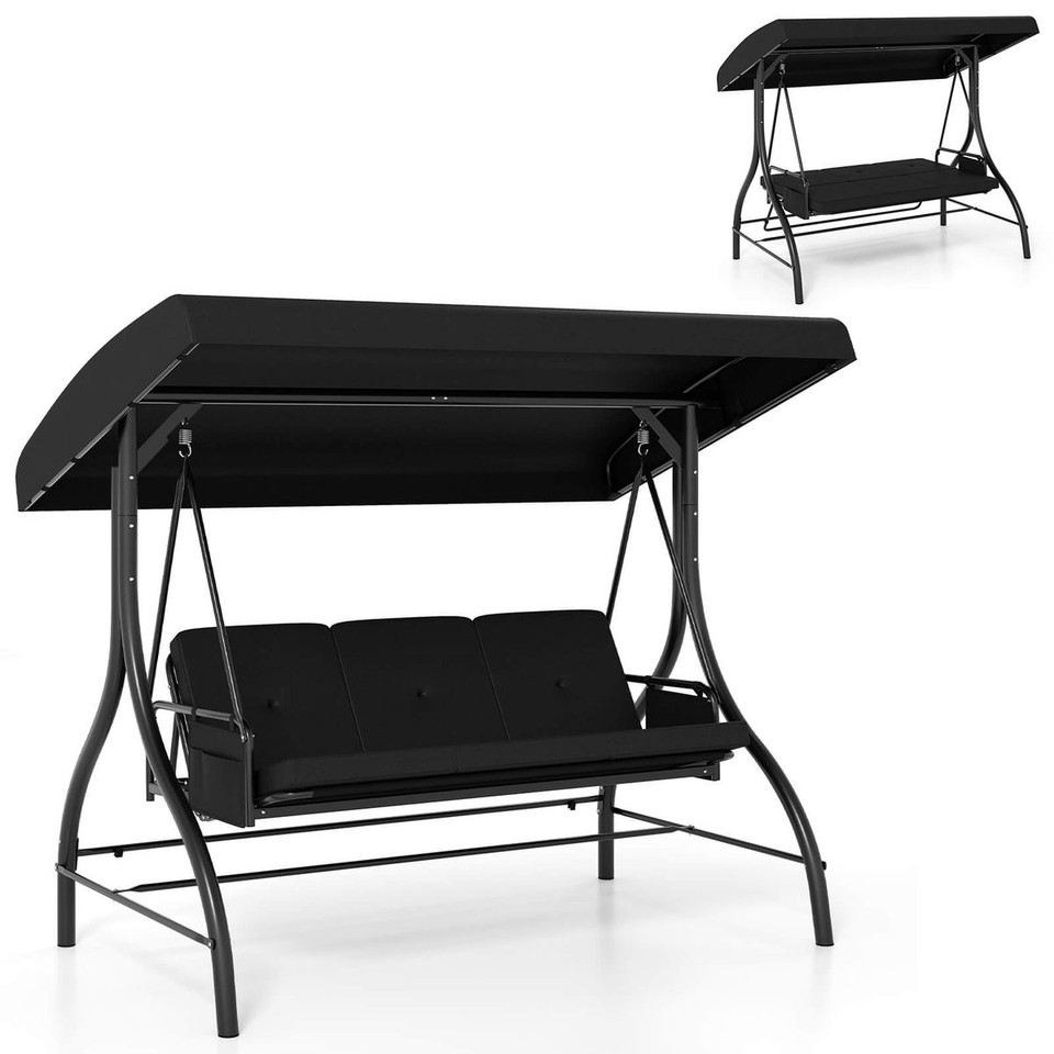 3-Seat Patio Swing with Canopy with Removable Cushions and Side Pocket product image