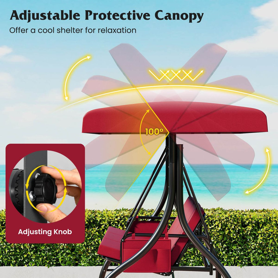 3-Seat Patio Swing with Canopy with Removable Cushions and Side Pocket product image