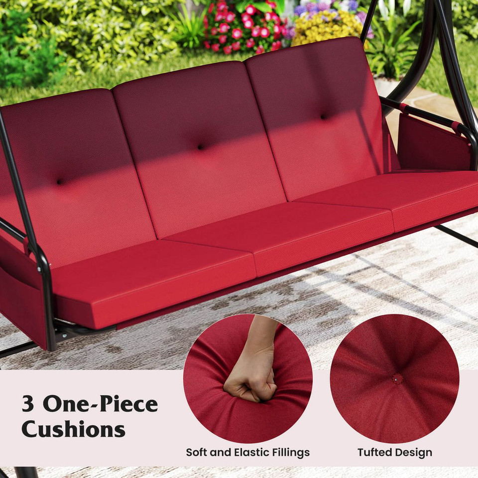 3-Seat Patio Swing with Canopy with Removable Cushions and Side Pocket product image
