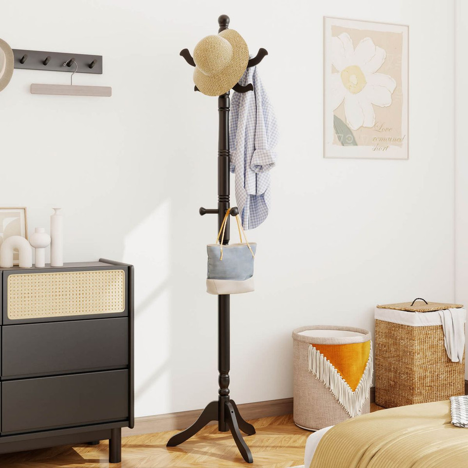Solid Rubber Wood Coat Rack with 3 Adjustable Heights and 11 Hooks product image