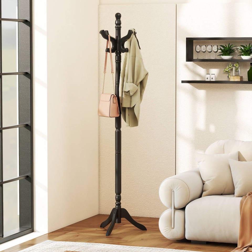 Solid Rubber Wood Coat Rack with 3 Adjustable Heights and 11 Hooks product image