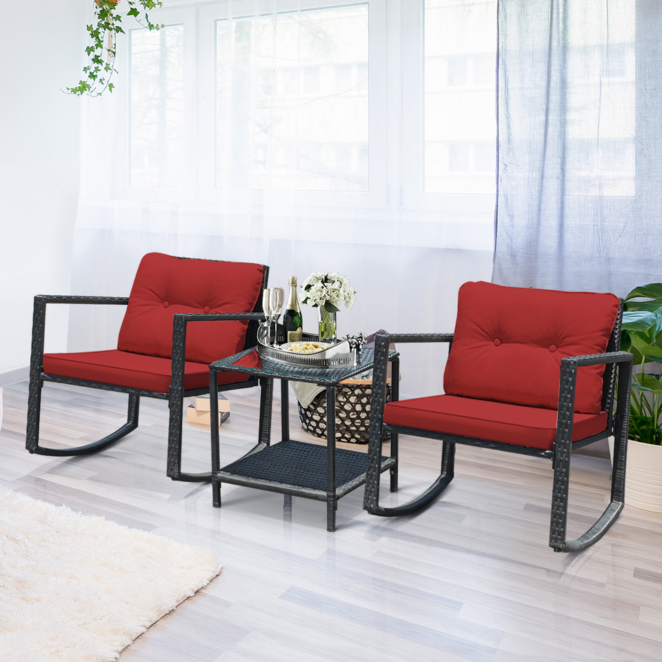 3-Piece Patio Rattan Rocking Chair Furniture Set product image