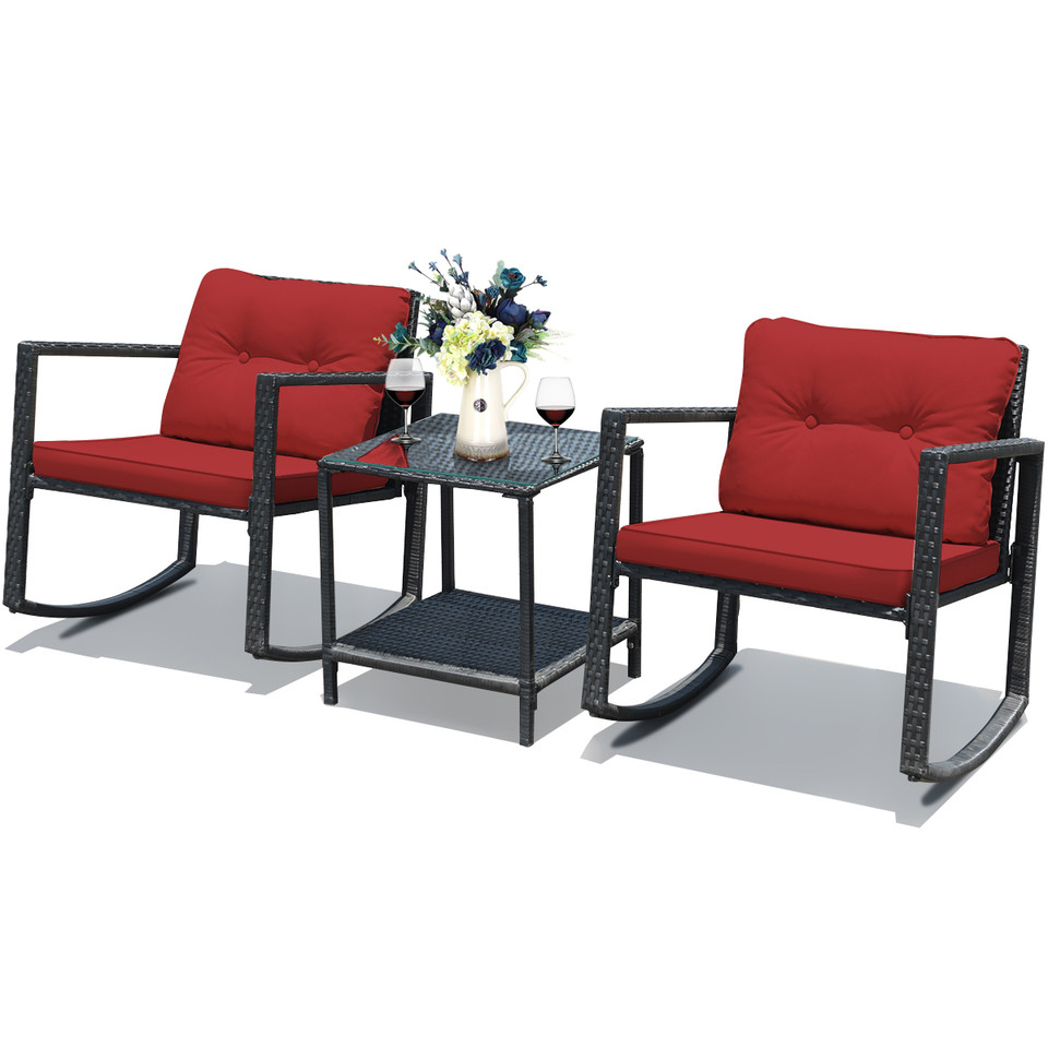 3-Piece Patio Rattan Rocking Chair Furniture Set product image