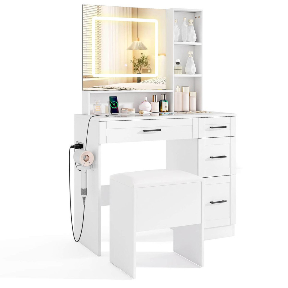 Vanity Desk with Mirror and Stool  product image