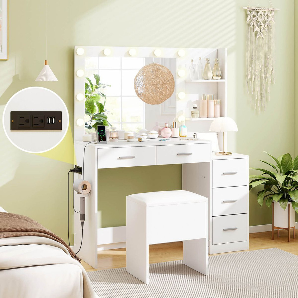 Vanity Desk with Mirror and Stool  product image