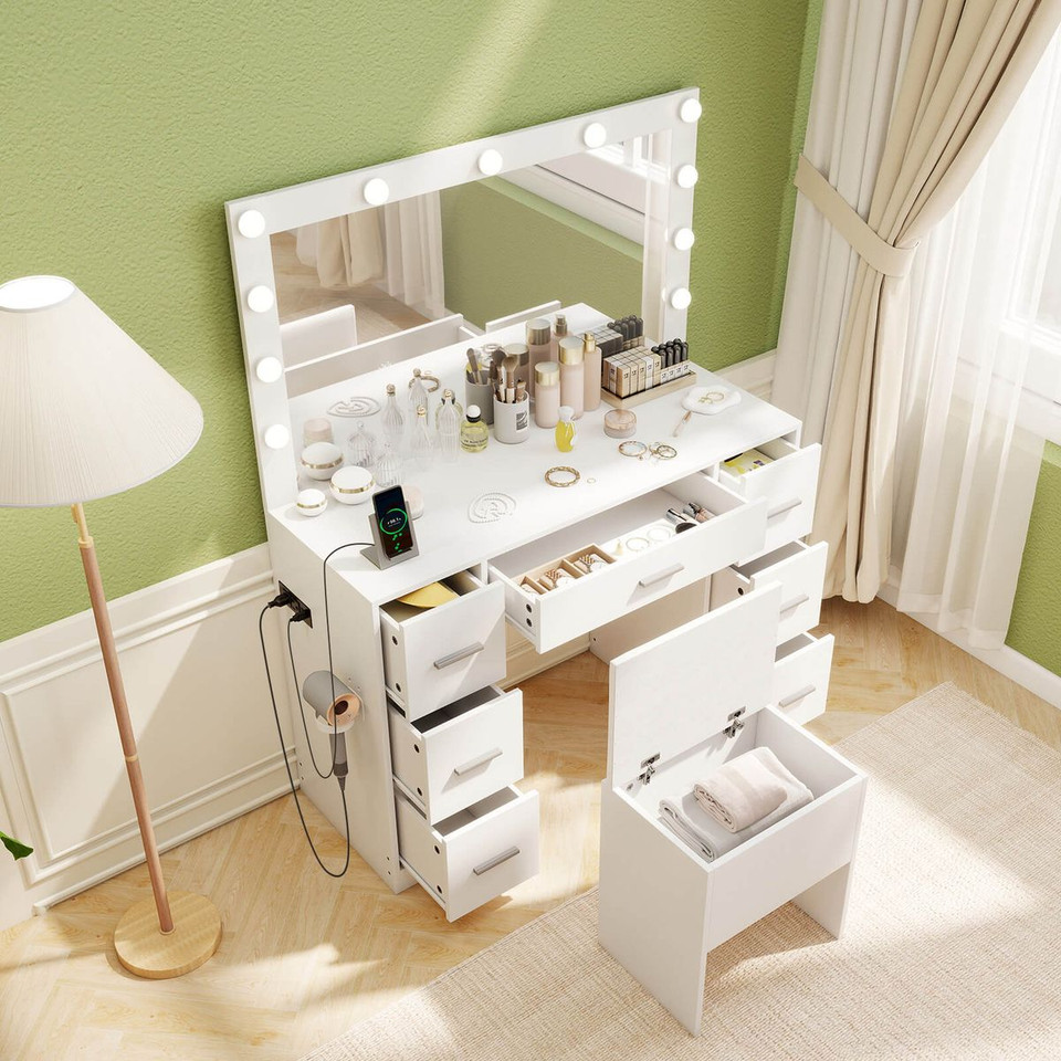 Vanity Desk with Mirror and Stool  product image