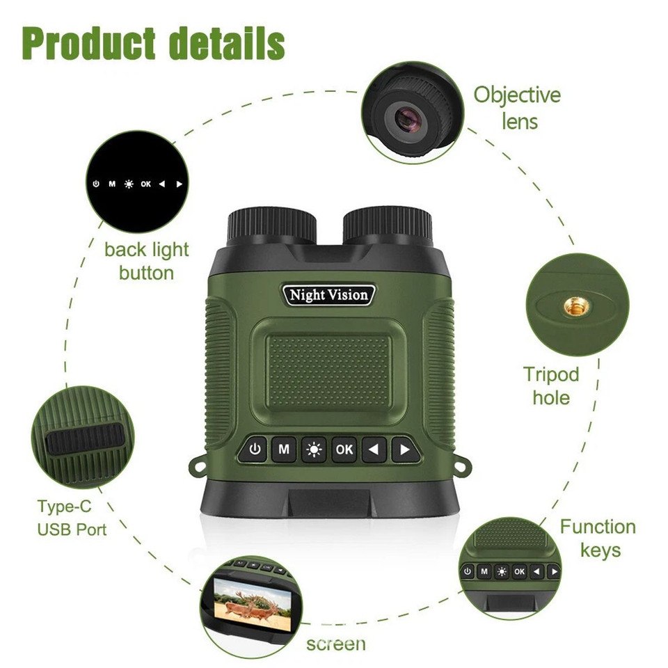 Night Vision Binoculars 8X Digital Zoom Powerful IR Illuminator 350m Range 2500mAh Lithium Battery for Outdoor Color Green product image