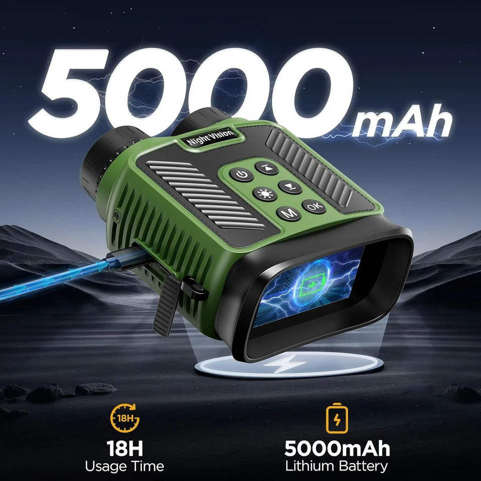 4K Night Vision Binoculars IR 8X Digital Zoom Rechargeable 3inch HD Screen 40MP Photos 4K Video Infrared Full Dark View Scope Color Green product image