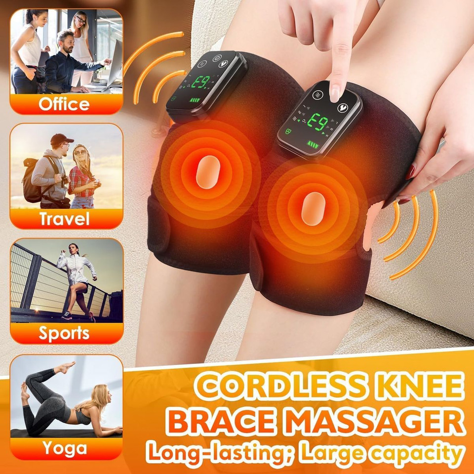 Cordless Knee Massager Heat Vibration Knee Heating Pad Electric Massage-Black 2 Pack product image