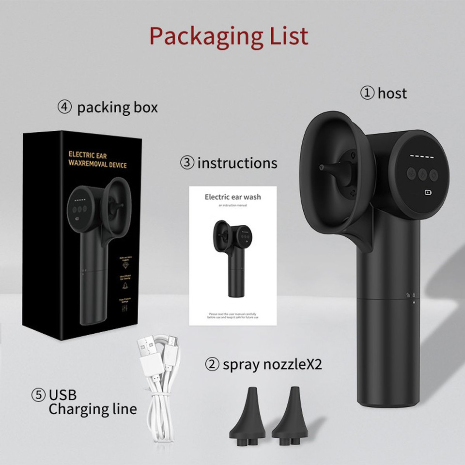 Ear Wax Removal Kit with Dual Water Tank Electric Ear Cleaner Tool with Ear Dryer Irrigation Flushing System 5 Modes,Black product image