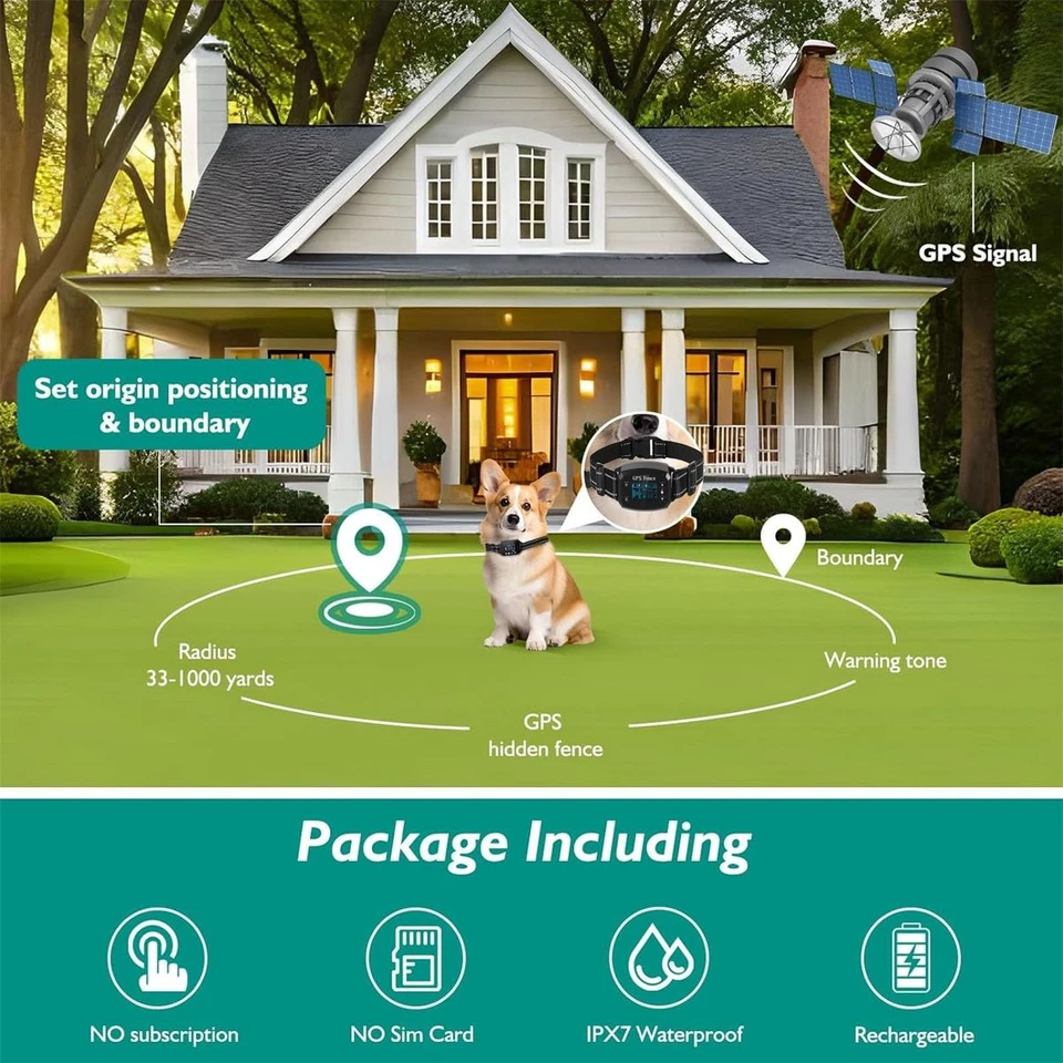 GPS Wireless Dog Fence,Boundary Containment System Safe Effective Beep Shock Dog Fence, Waterproof Training Collar Adjustable Control Range,White product image