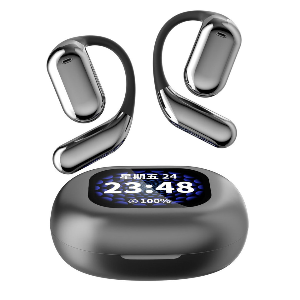 Bluetooth AI Translator Wireless Open Earphone 144 Language Real-Time Translate LED Full-Color Touch Screen Earphones Color Black product image