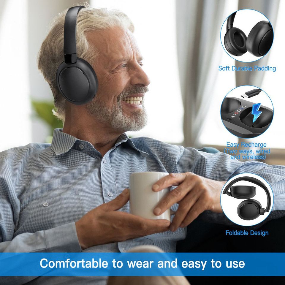 Wireless Headphones for TV Watching with Charging Dock Easy Setup & Comfortable Fit for Seniors,No Audio Delay Blutooth Headphones Headset product image