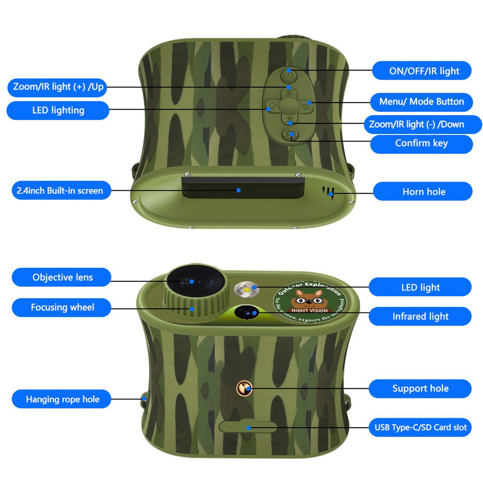 2.5K Night Vision Goggles for Kids,Woodland Camouflage Night Vision Binoculars for Age 8-12,Binoculars with 2.4 Inch Screen 8X Digital Zoom for Camping product image