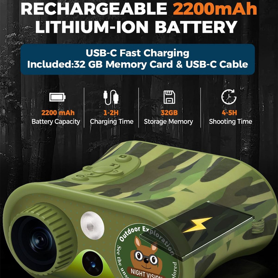 2.5K Night Vision Goggles for Kids,Woodland Camouflage Night Vision Binoculars for Age 8-12,Binoculars with 2.4 Inch Screen 8X Digital Zoom for Camping product image