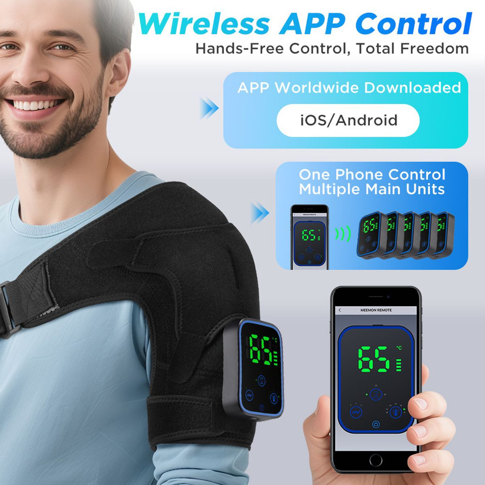 Electric Wireless Heating Vibration Shoulder Massager Brace Wrap with App Control,3 Levels Timer,LCD Display,Touch Detachable product image