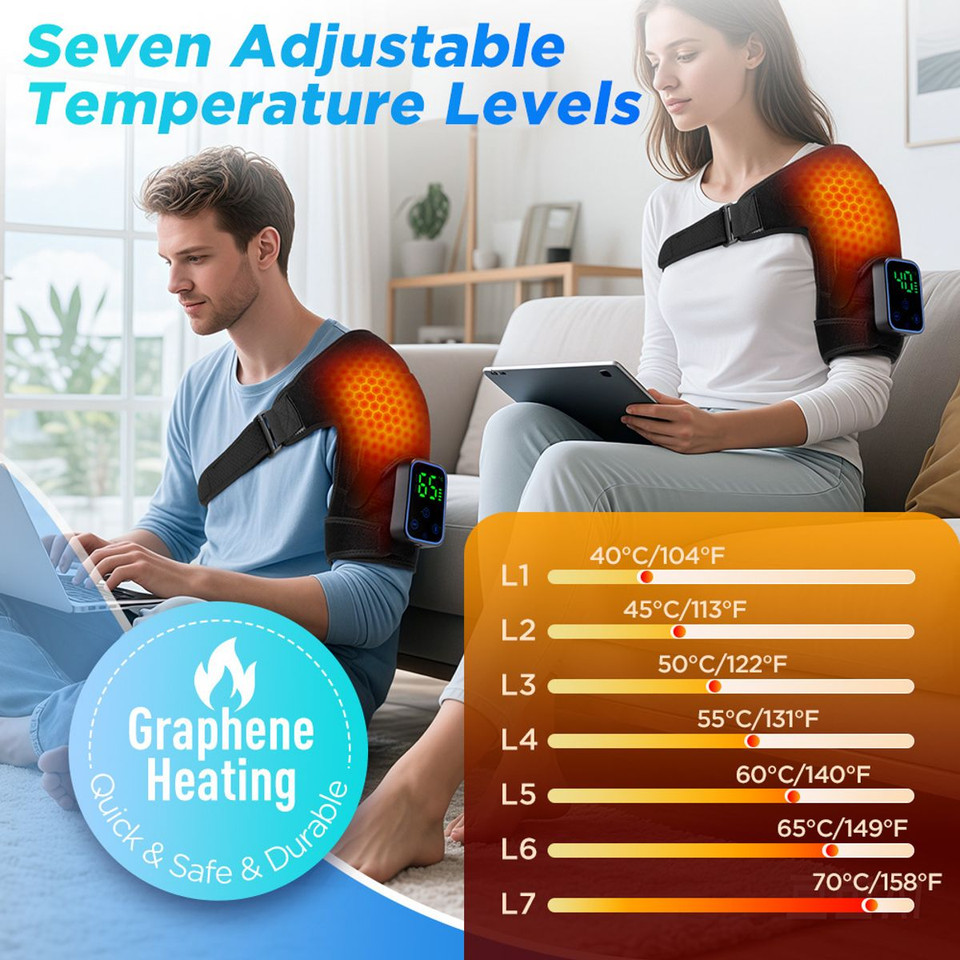 Electric Wireless Heating Vibration Shoulder Massager Brace Wrap with App Control,3 Levels Timer,LCD Display,Touch Detachable product image