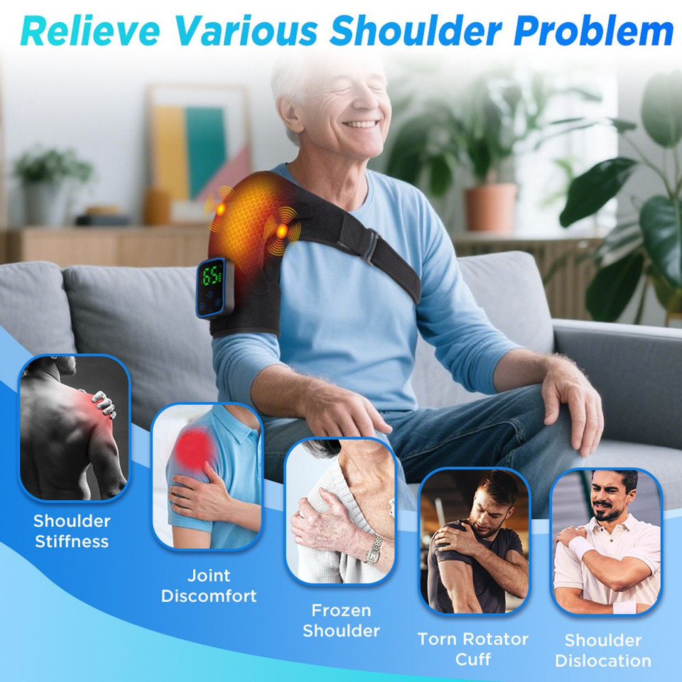 Electric Wireless Heating Vibration Shoulder Massager Brace Wrap with App Control,3 Levels Timer,LCD Display,Touch Detachable product image