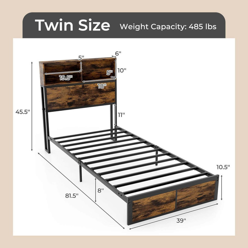 Bed Frame with Charging Station Headboad Shelves product image
