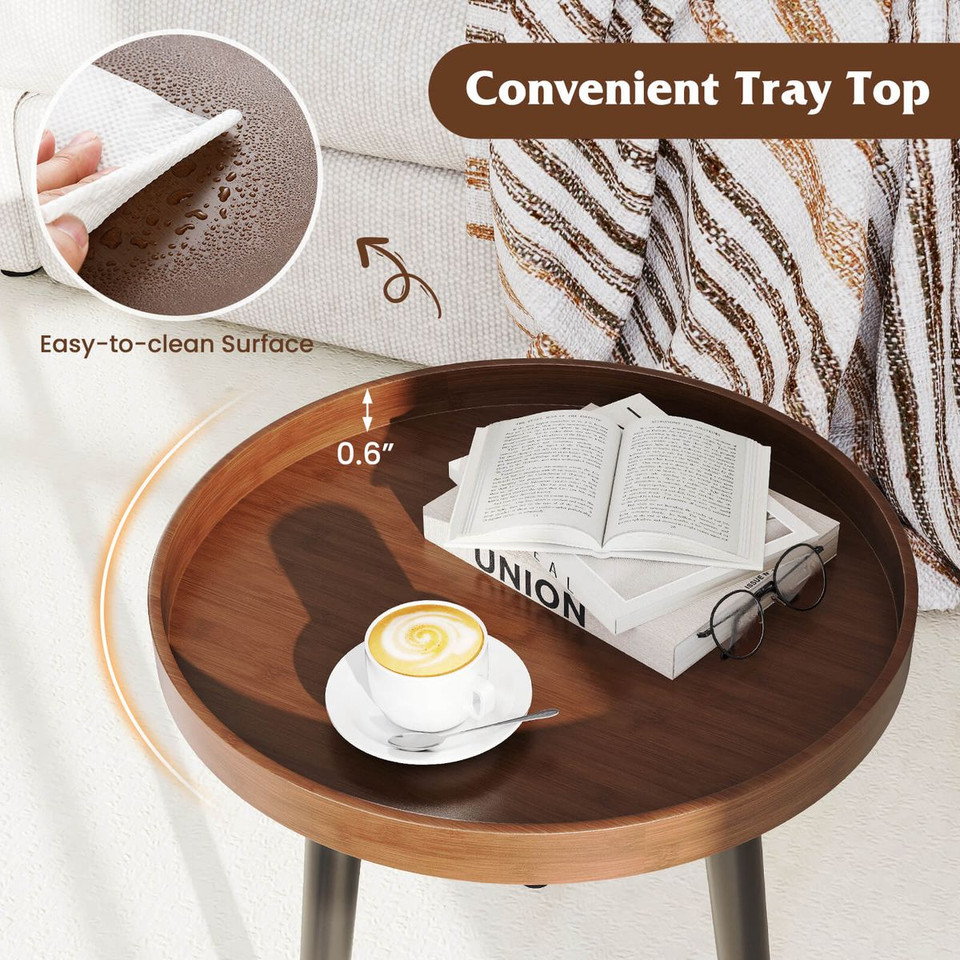 Round Side Table  with Solid Legs and Thickened Tray product image