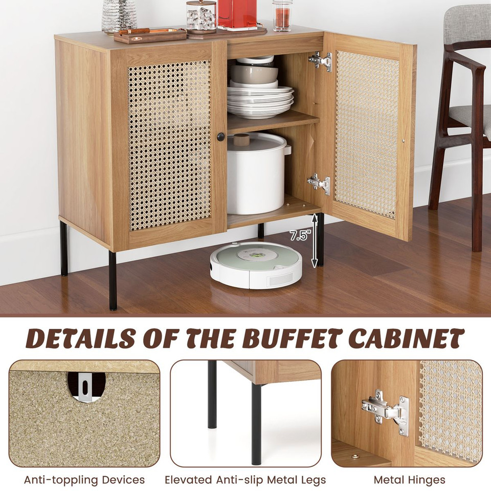 Rattan Buffet Sideboard Wine Cabinet (Set of 2) product image