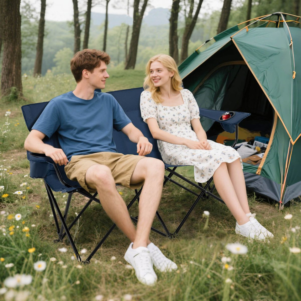 2-Person Outdoor Folding Loveseat with Cup Holders product image