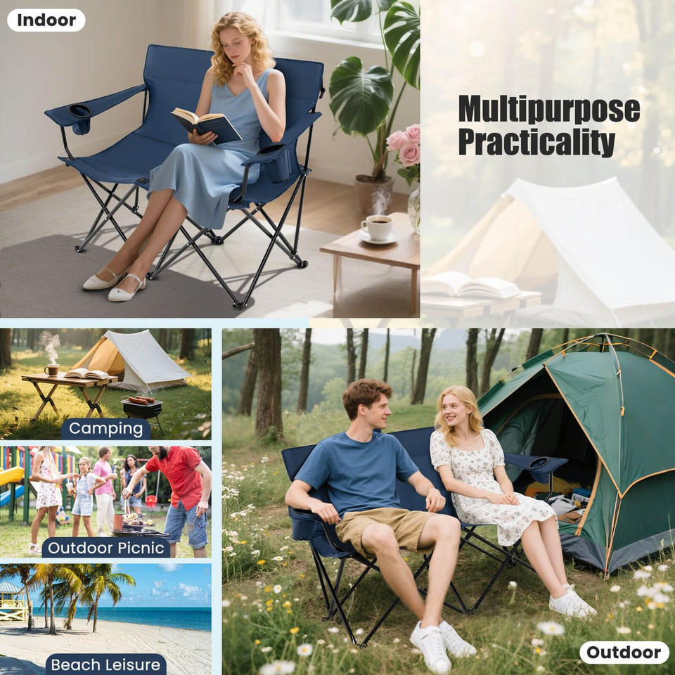 2-Person Outdoor Folding Loveseat with Cup Holders product image