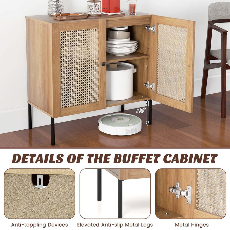 Rattan Buffet Sideboard Cabinet with Adjustable Shelf product image