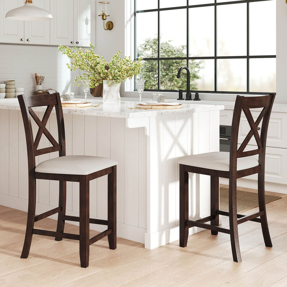 Rubber Wooden Bar Stools with Footrest (Set of 2 or 4) product image