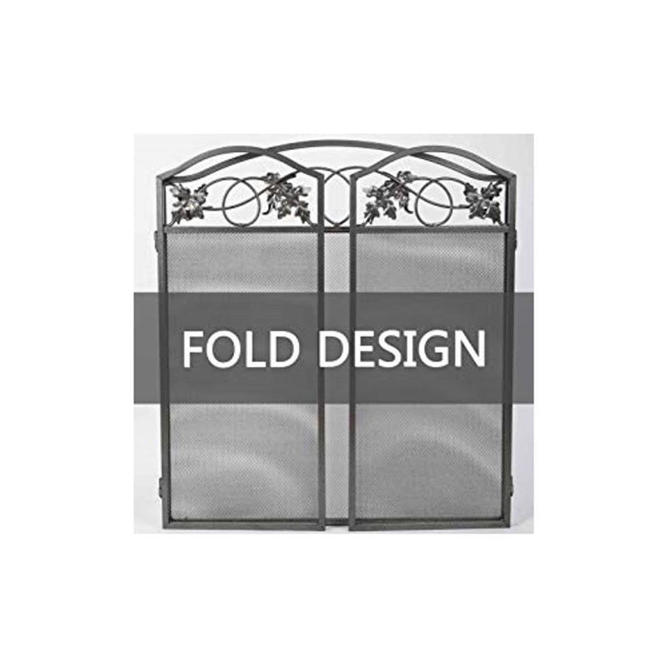 Amagabeli 3-Panel Pewter Wrought Iron Fireplace Screen with Protective Mesh product image