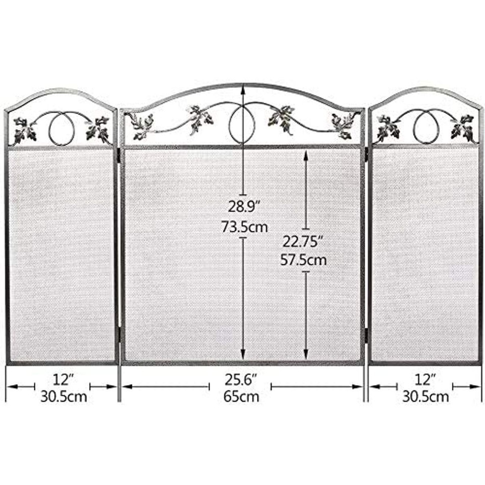 Amagabeli 3-Panel Pewter Wrought Iron Fireplace Screen with Protective Mesh product image