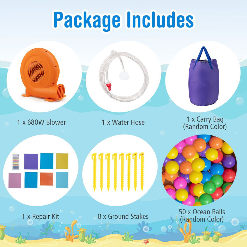 Inflatable Castle Water Slide with Handrails and Basketball Rim product image