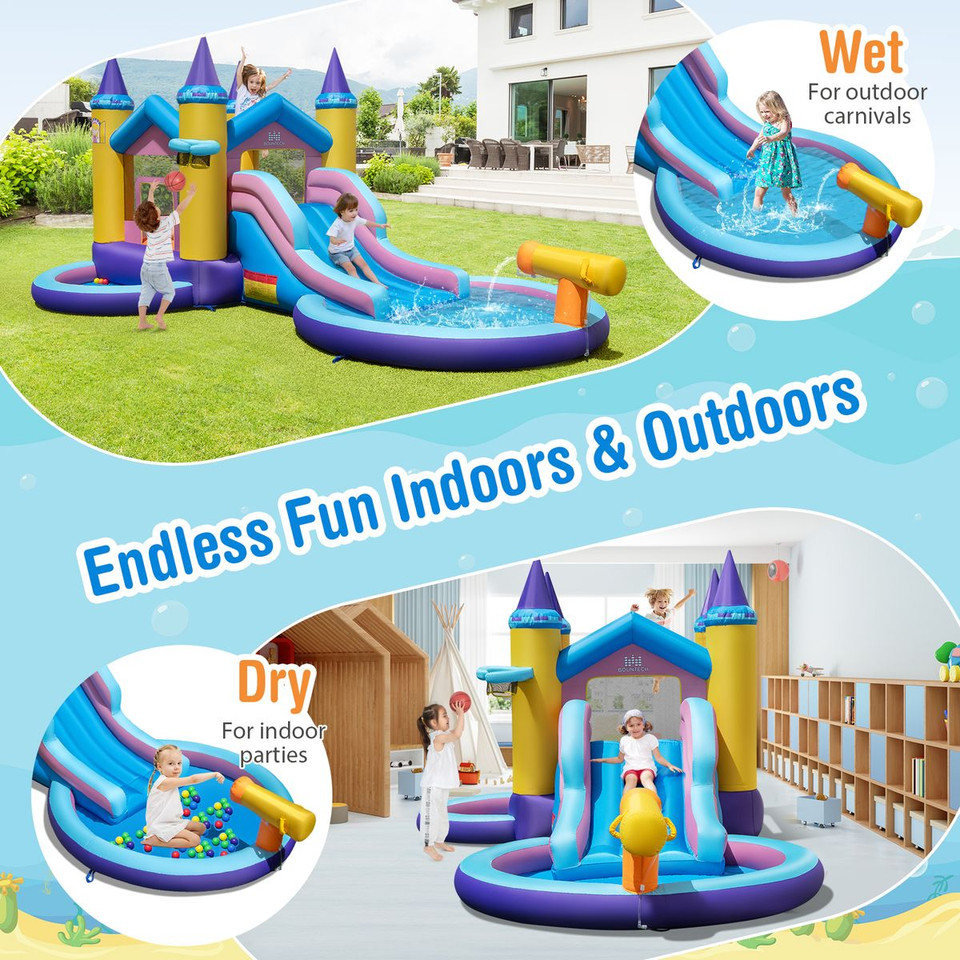 Inflatable Castle Water Slide with Handrails and Basketball Rim product image