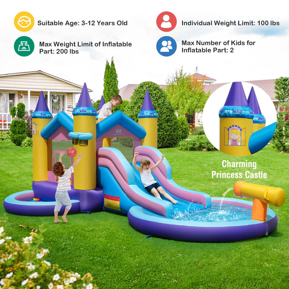 Inflatable Castle Water Slide with Handrails and Basketball Rim product image