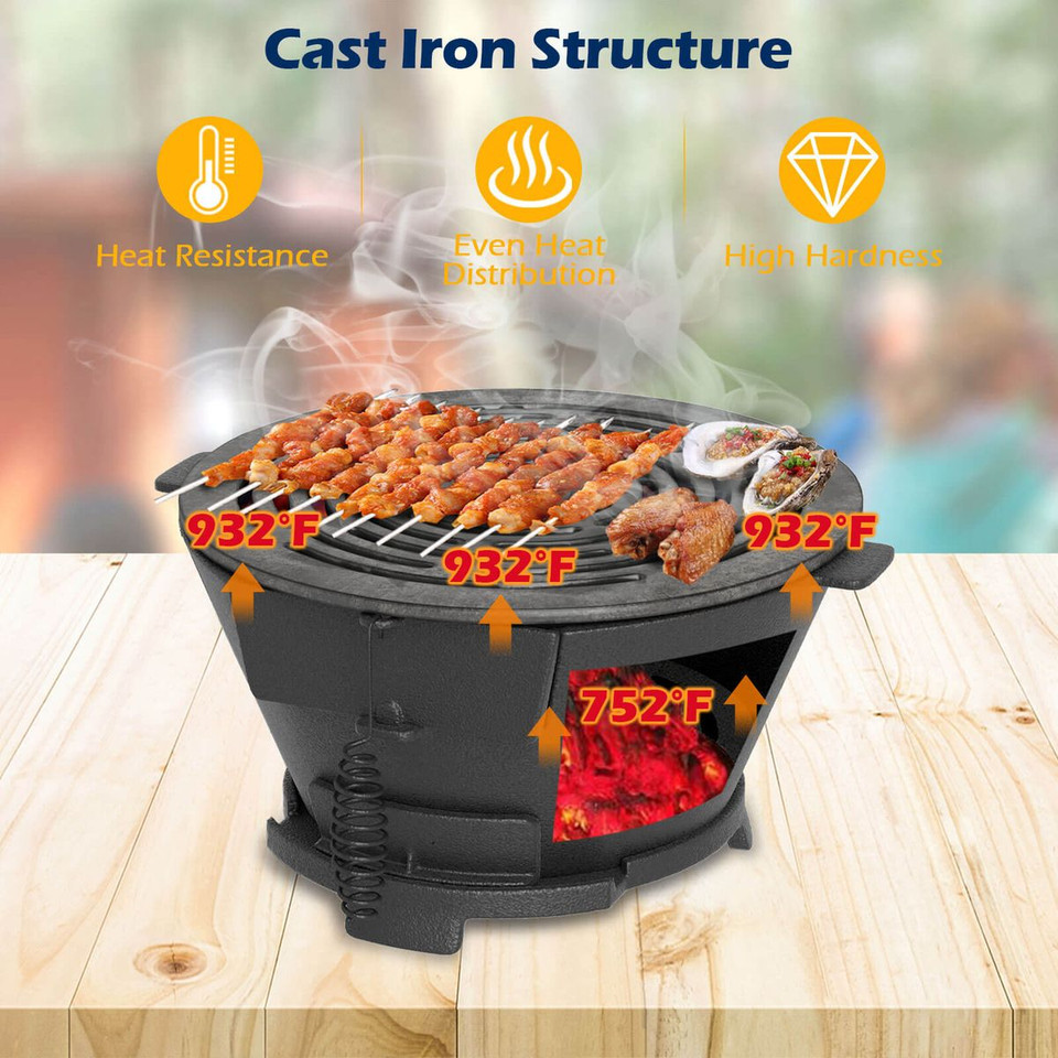 Round Hibachi Grill with 12" Double-Sided Grate and Coal Door product image