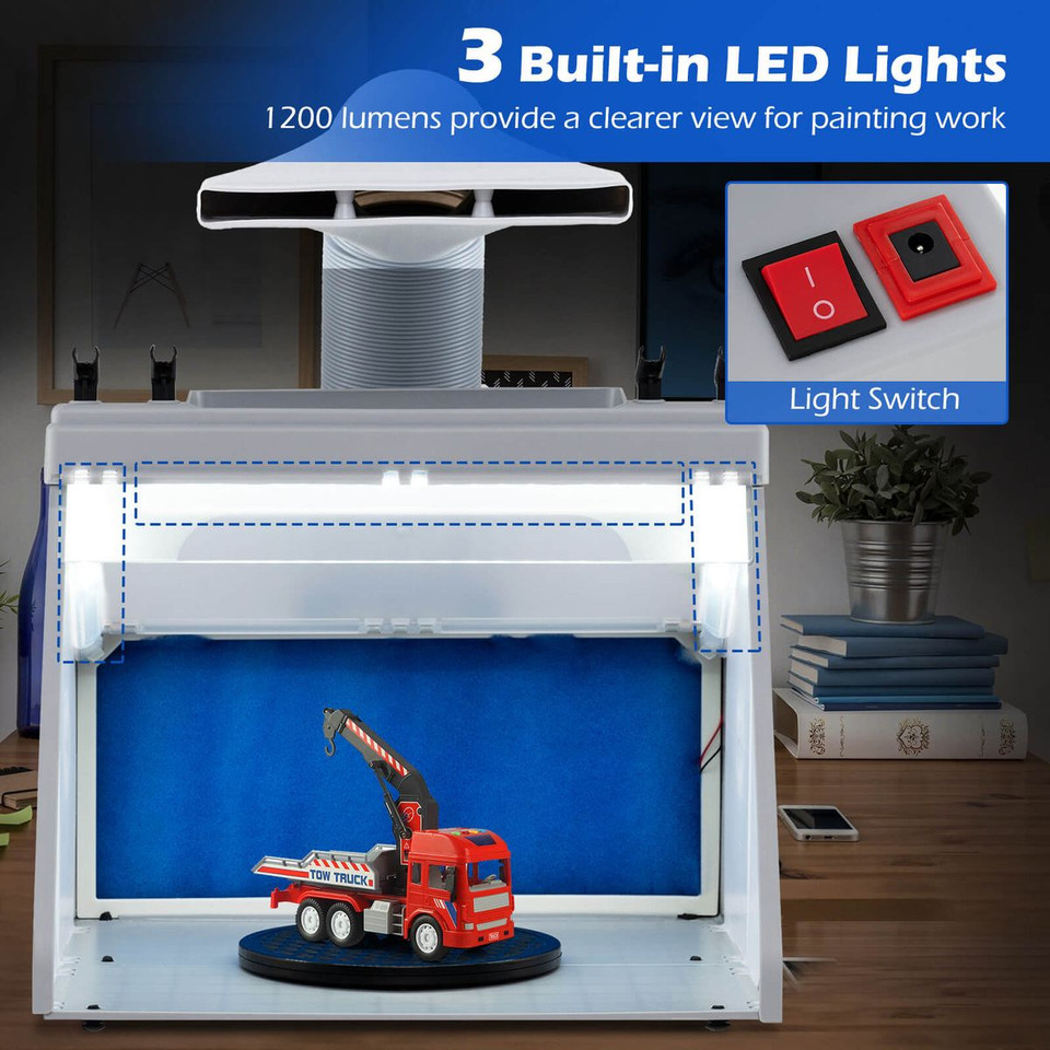 Portable Airbrush Spray Booth Kit with LED Lights and Rotating Turnable product image